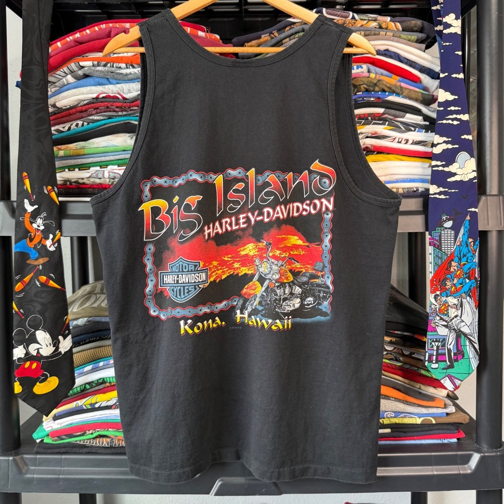Y2K Black Big Island Harley-Davidson Kona Hawaii Tank Top Large
